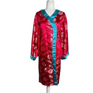 Vintage 90s Storybook Heirlooms Kimono Small Red Satin Dragon Long Sleeves